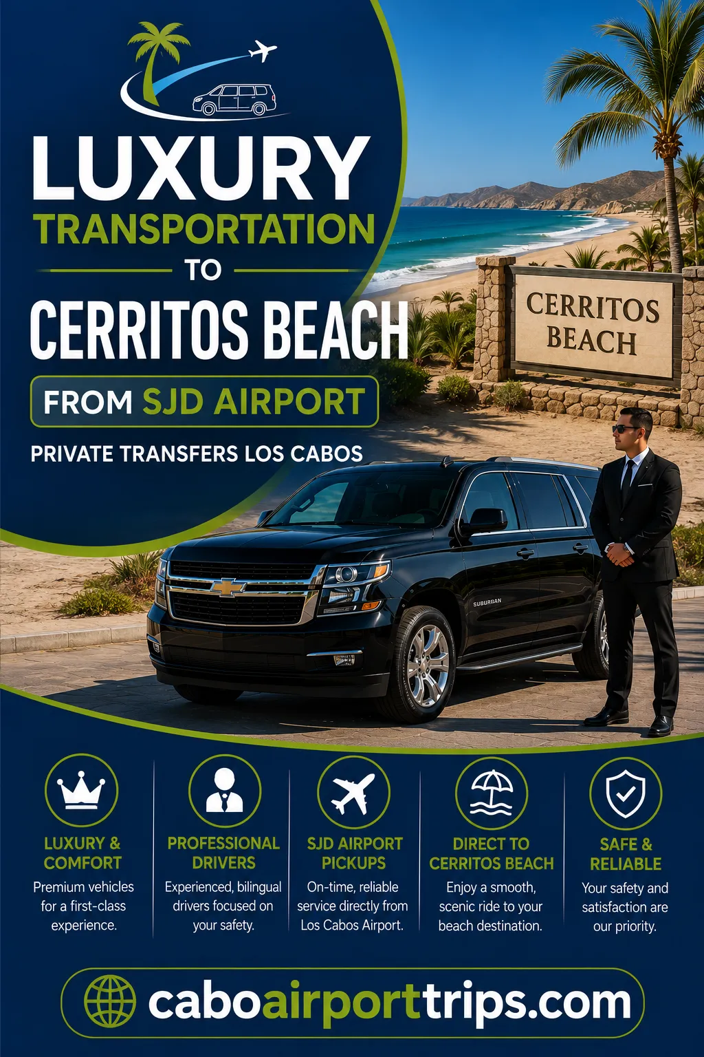 Luxury Transportation to Cerritos Beach from SJD Airport Private Transfers Los Cabos_resultado