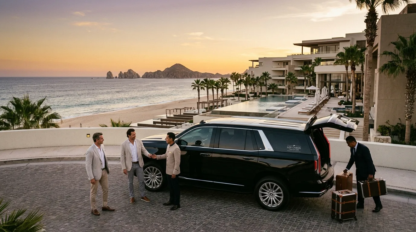 Luxury Cadillac Escalade and Mercedes Sprinter for executive group transportation at Cabo resort