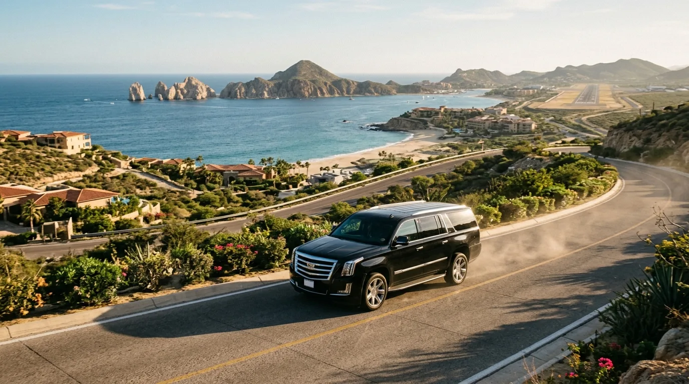 Spacious interior of a Cadillac Escalade luxury SUV in Los Cabos