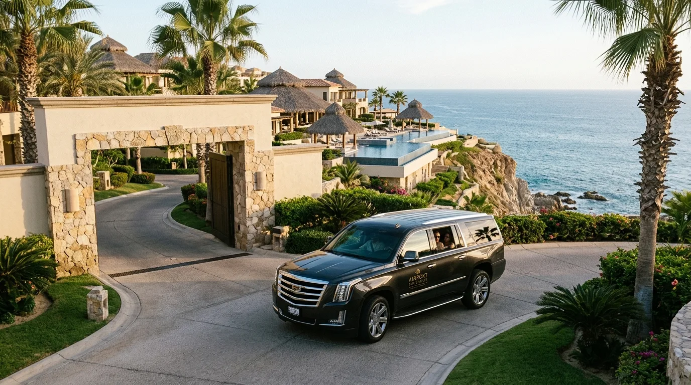 Luxurious and spacious interior of a private car service SUV in Los Cabos.