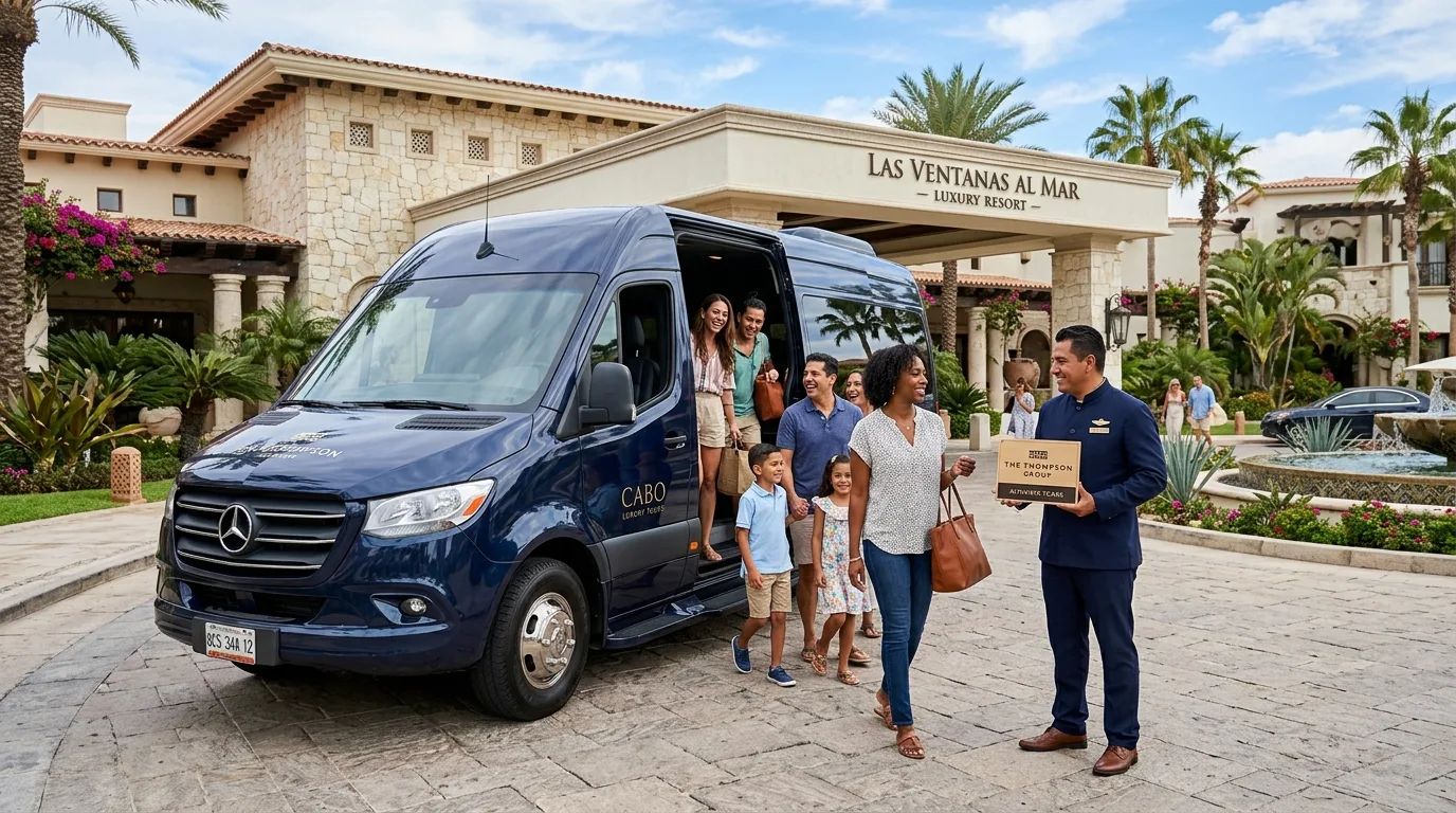 Luxury Mercedes Sprinter van for group transfers in Cabo at a resort
