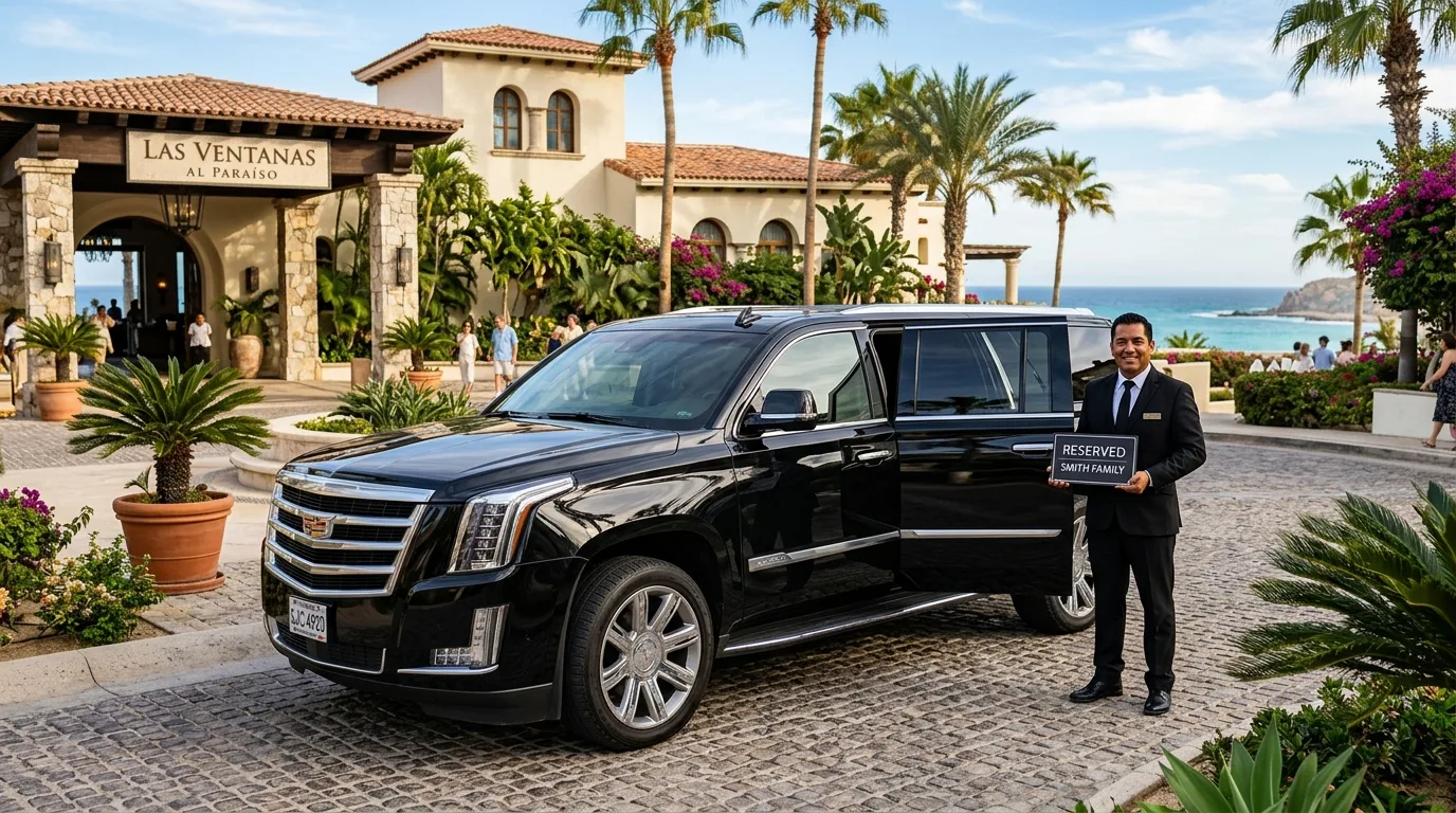 Luxury SUV private transfer from SJD Airport to San Jose del Cabo resort with professional driver.